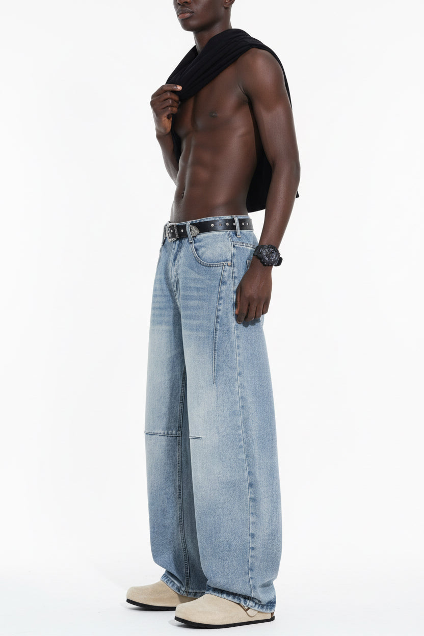 Versatile High-Street Mens Straight-Leg Denim Jeans