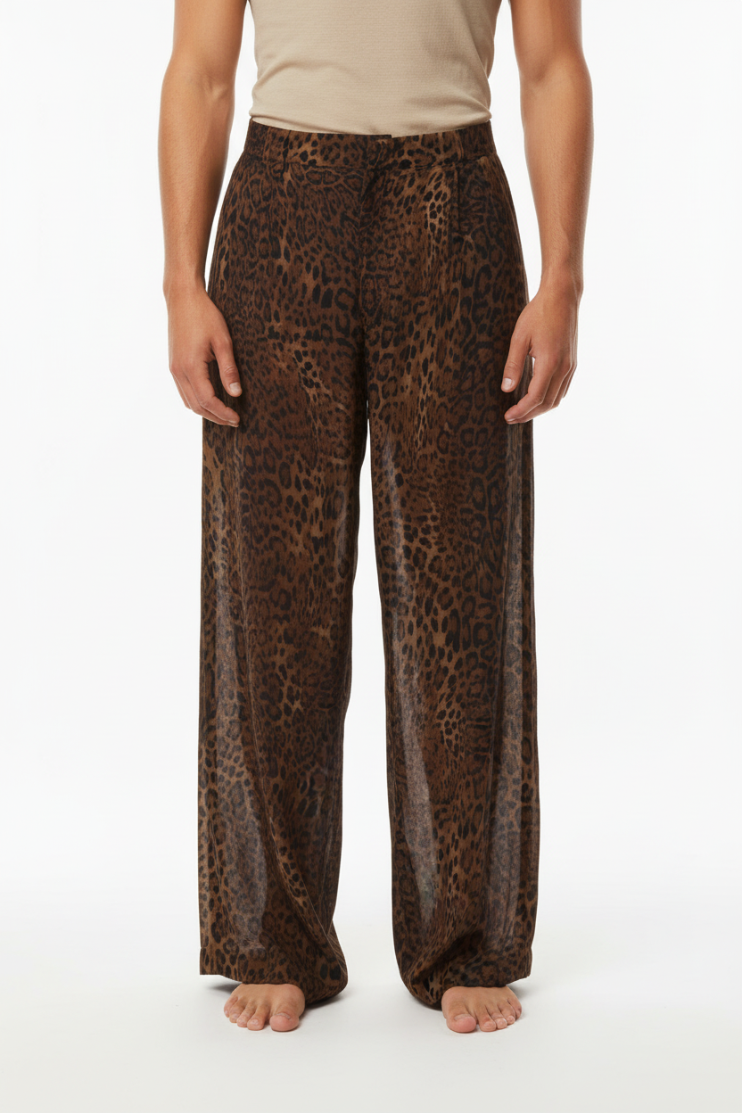 Men's Elegant Leopard Print Wide-leg Pants