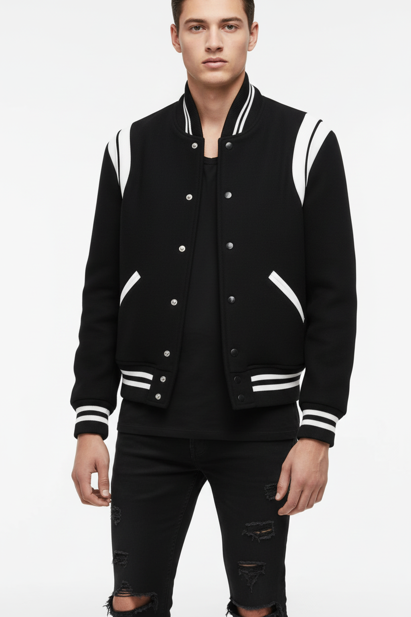 Aviator Wool Jacket Spring And Autumn Black And White Stitching