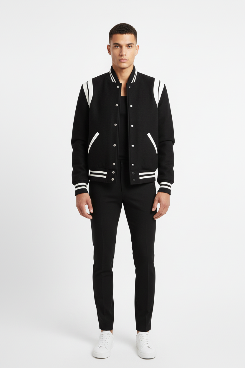 Aviator Wool Jacket Spring And Autumn Black And White Stitching