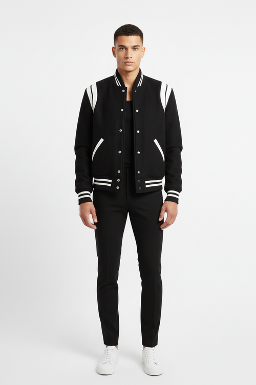 Aviator Wool Jacket Spring And Autumn Black And White Stitching