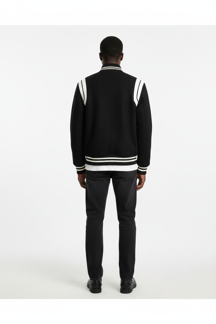 Aviator Wool Jacket Spring And Autumn Black And White Stitching