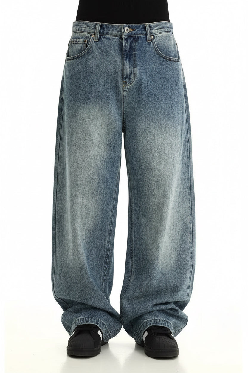 Street-style Vintage Washed Blue Jeans American Style