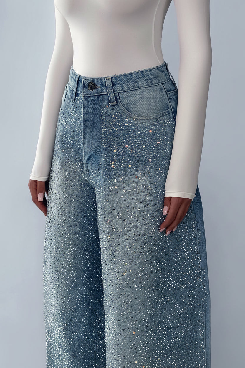 Irregular Rhinestone Jeans
