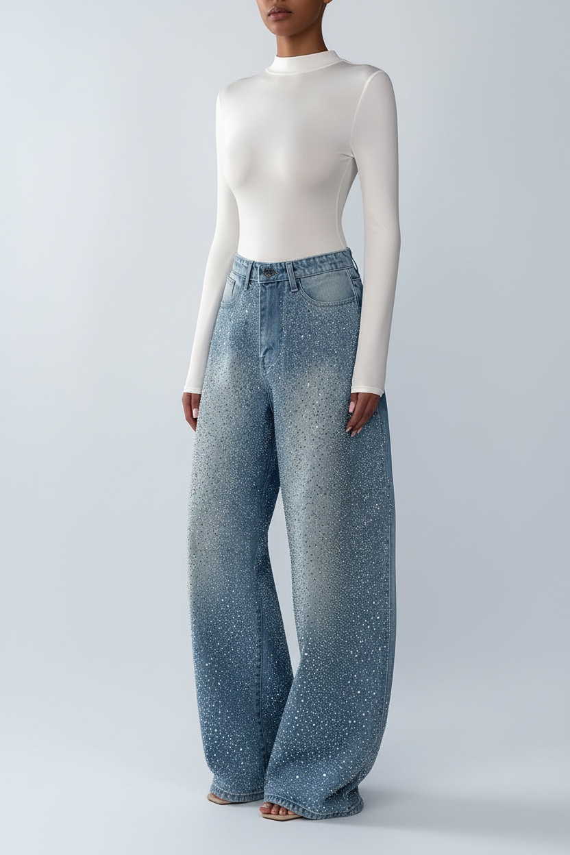 Irregular Rhinestone Jeans