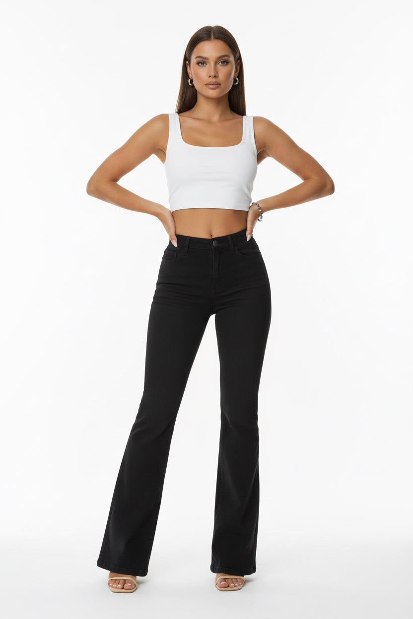 Women's Solid Color Flared Wide-Leg Jeans