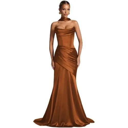 Elegant Halter Neck Satin Dress