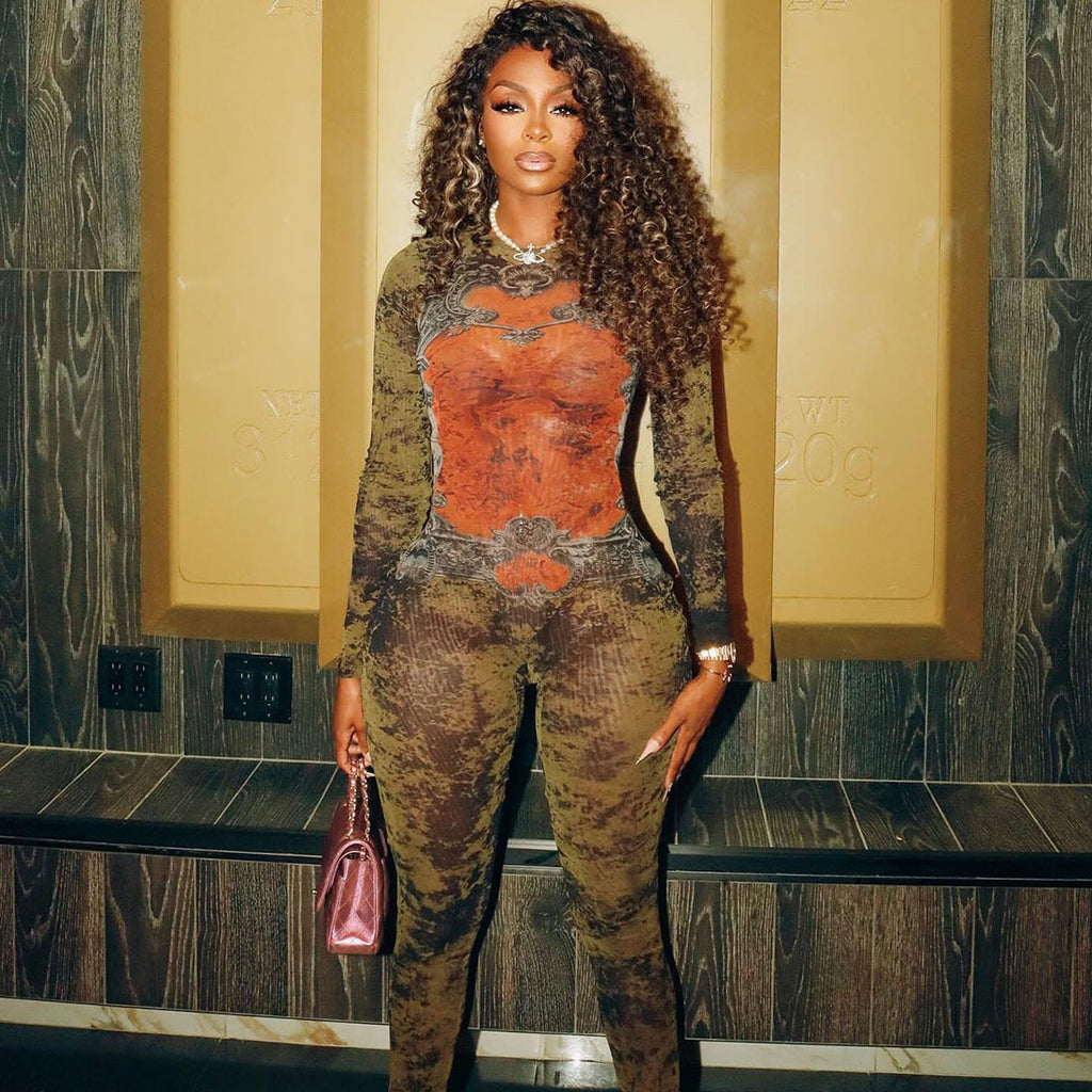 High-Waist Mesh Slim-Fit Jumpsuit