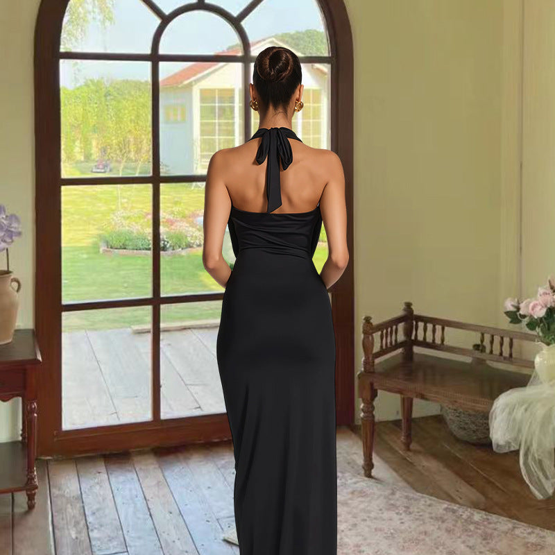Sexy Deep-V Halter Bodycon Slit Maxi Dress