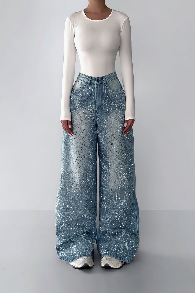 Irregular Rhinestone Jeans