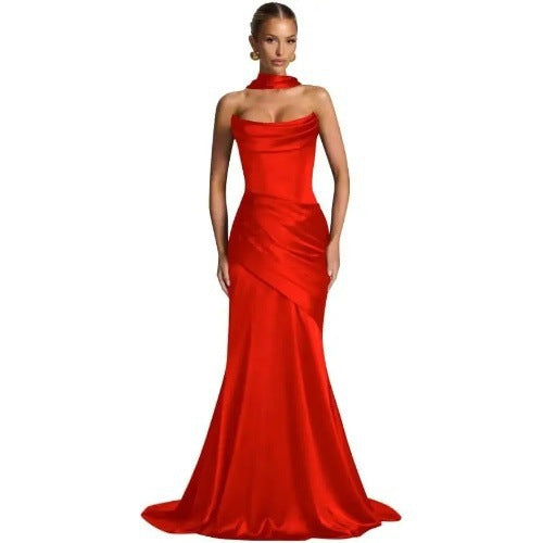 Elegant Halter Neck Satin Dress