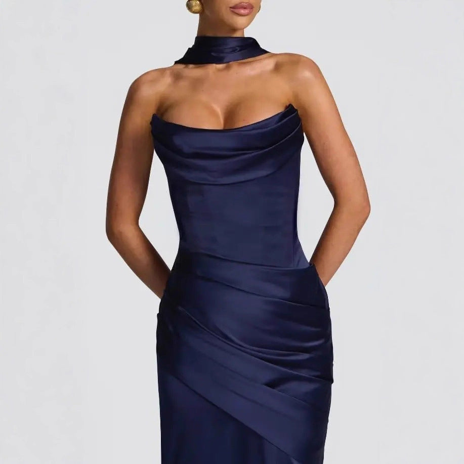 Elegant Halter Neck Satin Dress