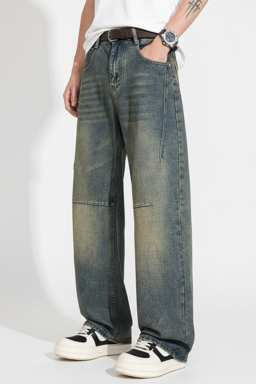 Versatile High-Street Mens Straight-Leg Denim Jeans