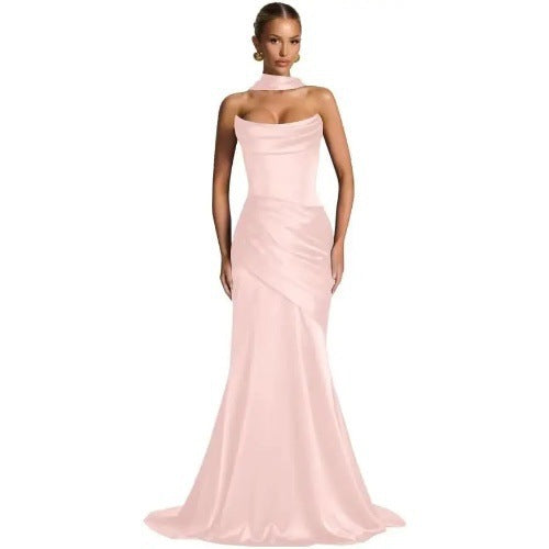 Elegant Halter Neck Satin Dress