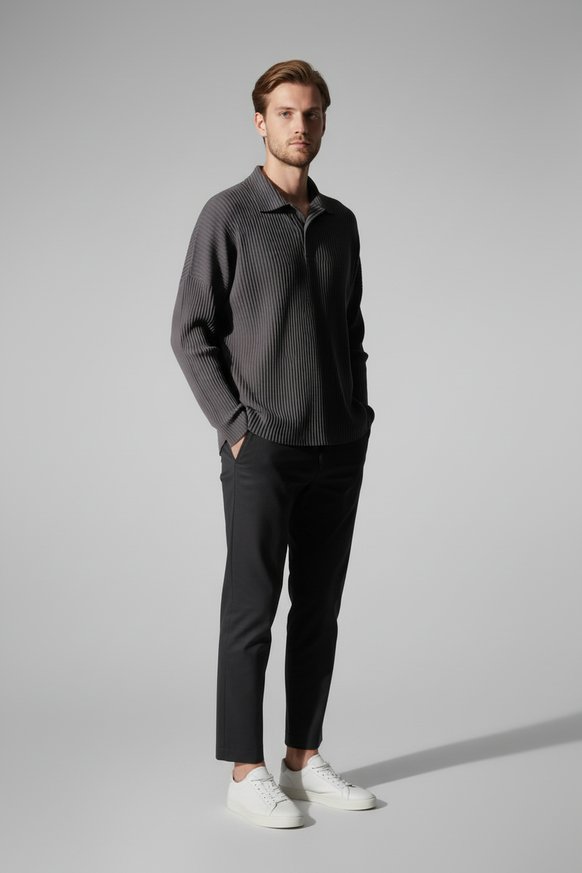 Men's Casual Pleated Long-sleeved Top