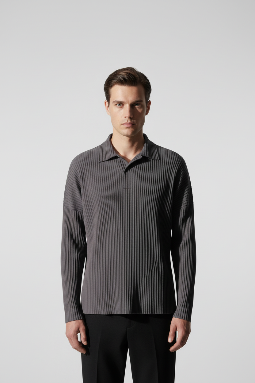 Men's Casual Pleated Long-sleeved Top
