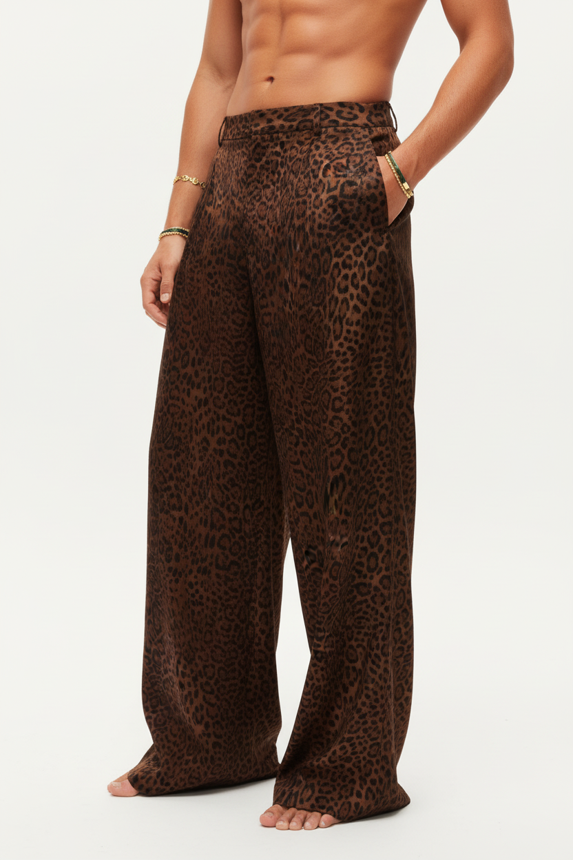 Men's Elegant Leopard Print Wide-leg Pants