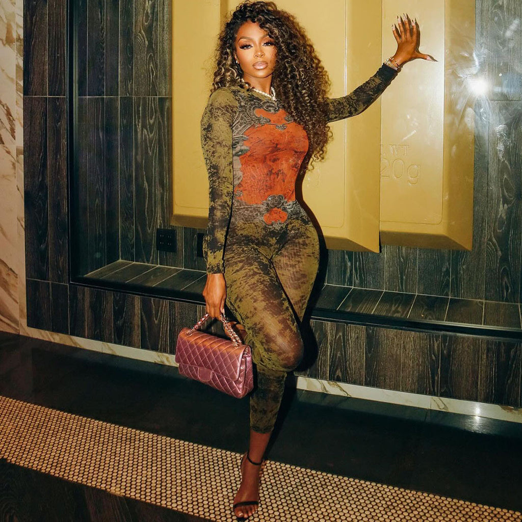 High-Waist Mesh Slim-Fit Jumpsuit