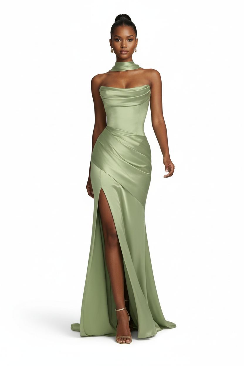 Elegant Halter Neck Satin Dress